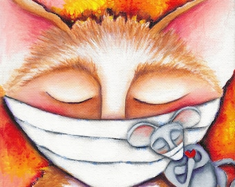 Cat Mouse Mask  Abstract background PRINT of Original Art  Print offered in three sizes covid art, coronavirus, covid19, Comfort