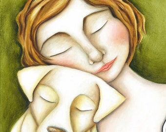Dog Girl  Print of Original Art  Print offered in three sizes Puppy Love