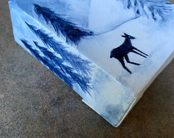 Original Painting "Winter” Acrylic Art by Deb Harvey 4" x 4" x 1 1/2"  decoration, gallery wrapped canvas