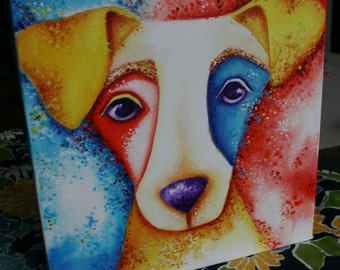 JRT Dog Jack Russell Terrier Original Painting Confetti colorful abstract art 8" x 8"