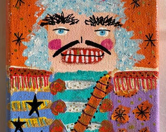 Hand Painted Christmas Nutcracker Painting Acrylic Canvas Art (4"x6") "Theodore" Holiday decoration