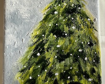 Black cat Christmas tree Painting: "Clara's Tree" Acrylic Art on Canvas 5" x 7" Original