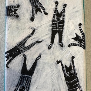 Glückliche Katzen Original Acrylbild: Schwarze tanzende Katzen Kunst