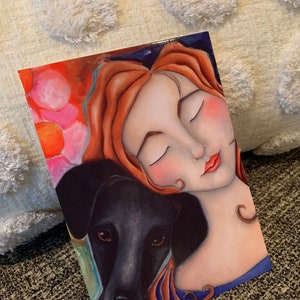 Dog, Dachshund, Doxie, Woman, Postcard Portrait, Print, reproduction, Tranquility, 5 x 7 image 1