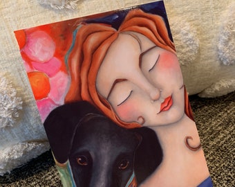 Dog, Dachshund, Doxie, Woman, Postcard Portrait, Print, reproduction, "Tranquility", 5" x 7"