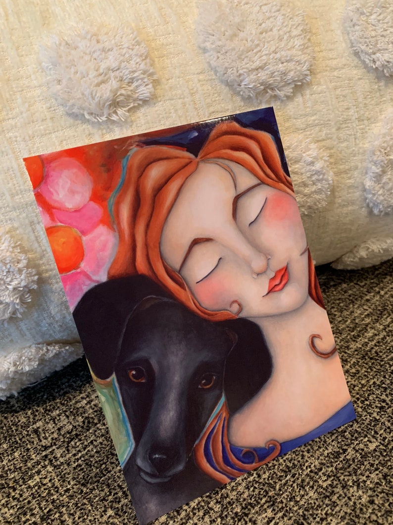 Dog, Dachshund, Doxie, Woman, Postcard Portrait, Print, reproduction, Tranquility, 5 x 7 image 1