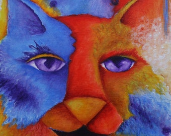 Cat Abstract Print of Original Art  6" X 6",  or 8" x 8"