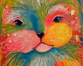 Bunny Painting: Original Acrylic Art on Canvas (6" x 6")