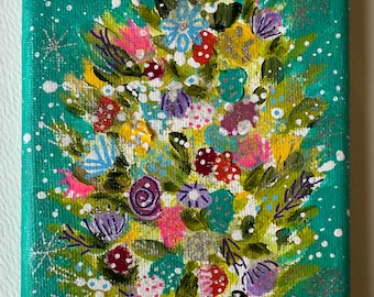Hand Painted Christmas Tree Ornament: Acrylic Canvas Art (4"x6") "Alison"