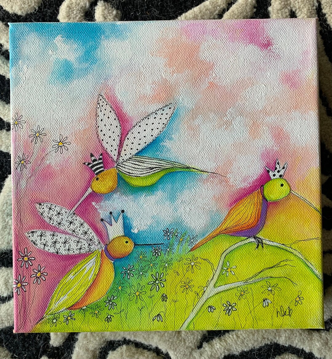 Whimsy Hummingbird Queen for a Day Hummingbirds Original Acrylic Painting: Whimsical ...