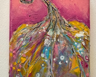 Hand Painted Colorful Pumpkin Acrylic Canvas Art (4"x6") Autumn original painting