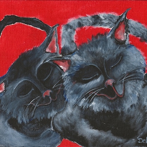 Black Cats original 10&quot; x 8&quot; x .25 painting on canvas board  by Deb Harvey  Love Cats