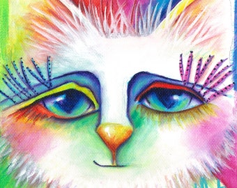 Cat Print on Wood Block TWINKLES Original animal pet art