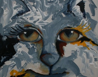 Abstract Cat original art 8"X8" Painting Edmund Acrylic on Wood