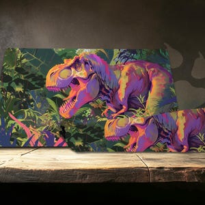 Kleurrijke Dino Roar-speelmat: combinatie bureaumat en muismat, TCG-speelmat