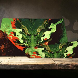 Tapete multifuncional del legendario dragón verde: combo de tapete de escritorio y alfombrilla para ratón, tapete de juego TCG