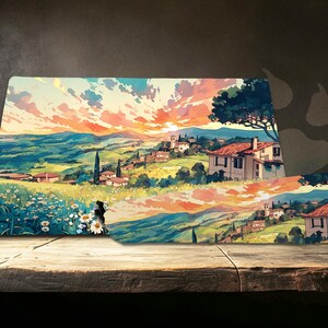 Sunset Valley View Multi-Functional Playmat: Desk Mat & Mouse Pad Combo, TCG Playmat