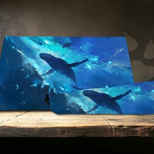 Ballena cayendo hacia la estrella - Tapete de juego marino: Combo de tapete de escritorio y alfombrilla de ratón, tapete de juego TCG