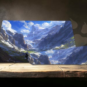 Tappetino da gioco multifunzionale "Creste innevate e valli soleggiate": tappetino da scrivania e tappetino per mouse, tappetino da gioco TCG
