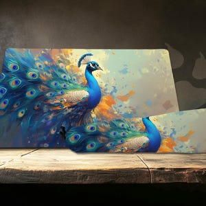 Tapete de brincar com penas douradas e plumas azuis: combinação de tapete de mesa e mouse pad, tapete de brincar TCG