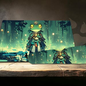 Tapete multifuncional Frog Monarch’s Realm: Combo de tapete de escritorio y alfombrilla para ratón, tapete de juego TCG
