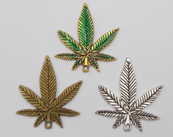 Medicine Leaf with Green Resin, Antique Silver, Antique Bronze Charm  cannabis health indica sativa 1-27