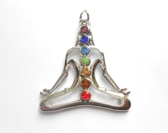 Person Meditating in Full Lotus/Siddhasana Pose with Chakra Crystals Pendant Ch 1-1