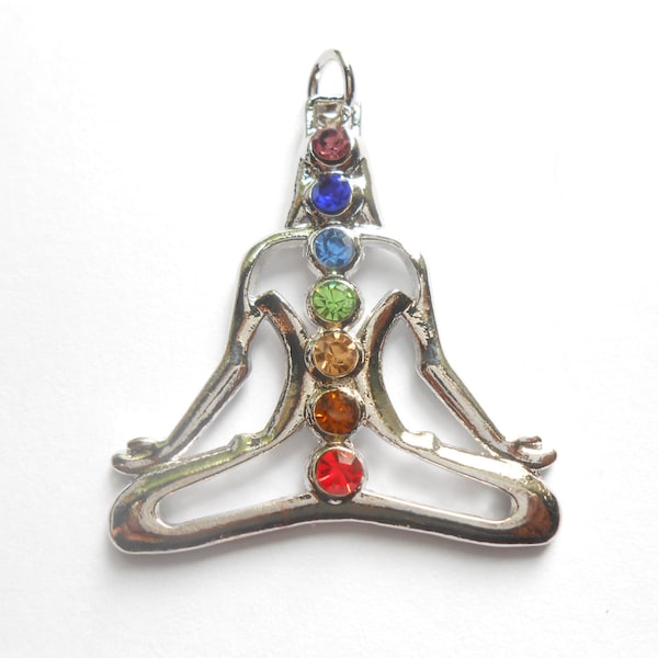 Person Meditating in Full Lotus/Siddhasana Pose with Chakra Crystals Pendant Ch 1-1