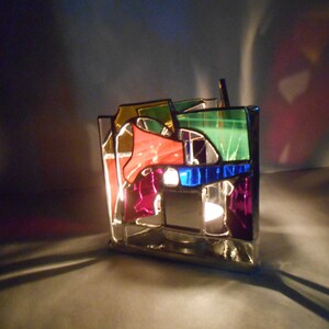 Infinity Reflection Triangle Shaped Rainbow Themed Stained Glass Candle Holder colorful tealight mirrors abstract ooak negative space gifts image 5