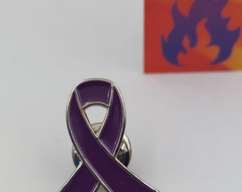 Purple Awareness Ribbon Enamel Lapel Pin Brooch with Rubber Tie Back