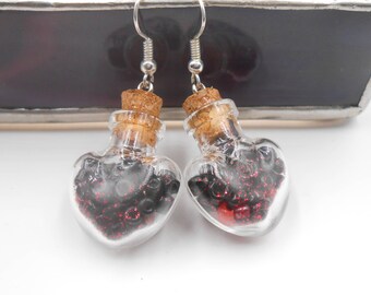 Black Heart glass vial Earrings anti-valentine's day gothic