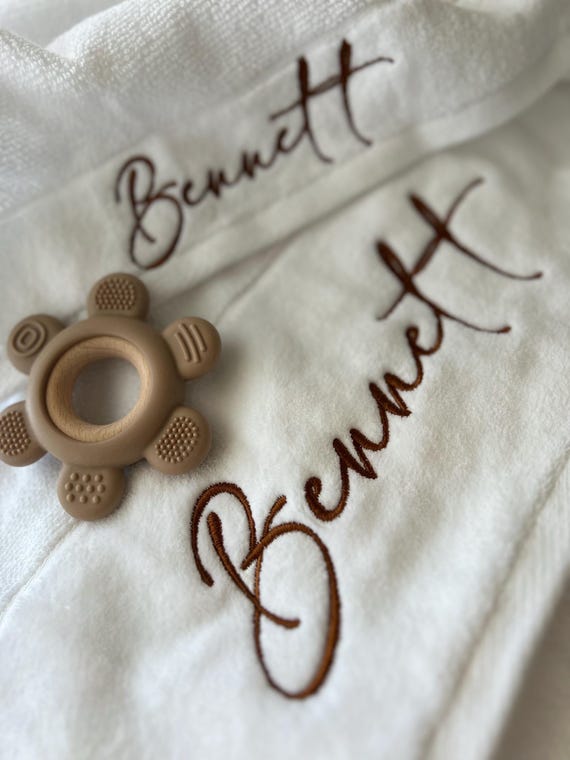 Gift Bundle - Personalised Bath Towel, Face Washer and Teether. Perfect for new baby, baptism and baby shower.