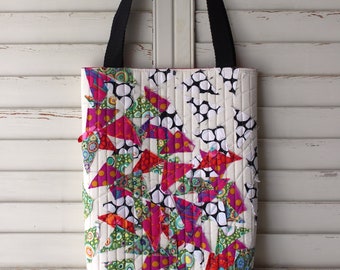 Scrappy Tote Bag Variation 3 - purse, quilted, quilting, kaffe fassett, ooak, satchel, colorful, indie, handmade, fabric