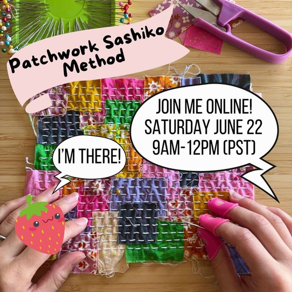 Atelier patchwork Sashiko Zoom samedi 22 juin 2024 - kit de création manuelle, cours, bricolage, couture, broderie, kantha, boro, couture main, point lent