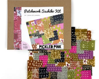 Kit de patchwork sashiko rosa encurtido – Manualidad de puntada lenta
