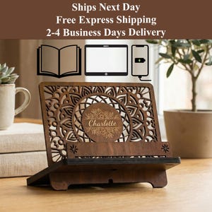 Custom Engraved Cookbook Stand, kitchen decor, Phone Holder, Personalized Mother's day Gift for Book Lovers, Book Holder, Night Stand Valet