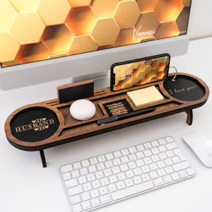 Romantic engraving I love you on wooden desk organizer personalized gift for husband or boyfriend