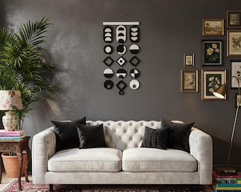 Black and White wall art, Tapestry wall hanging, Geometric Artwork, Contemporary Wall Art, Boho wall art, Bedroom living room wall decor