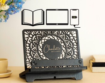Gepersonaliseerde kookboekenstandaard, telefoonoplaadstandaard, cadeau boekenliefhebber, kerstcadeaus voor haar, Valentijnsdagcadeau voor vrouw, verjaardagscadeaus