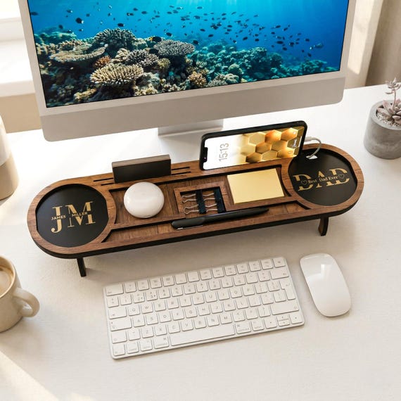 Personalized Wood Desk Organizer I Fathers day gift for husband  I Custom fathers day gift for him I Birthday Gifts for man I Desk Organizer
