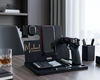 Thin Blue Line, Personalized Police officer gifts, Police retirement gift, Law Enforcement Gifts, Wooden Docking Station,Phone Stand Venocci