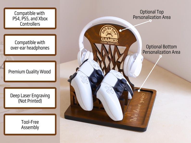 Controller Stand, Headphone Holder, Personalized Father's day Gift for Husband from wife, Gifts for Gamer Dad, Christmas gift for him image 4