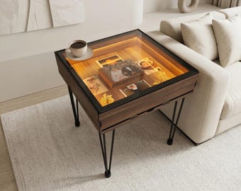 Multifunctional wood coffee table with Ambiance Led, Modern end table for Living Room, Side table, Decorate as you wish