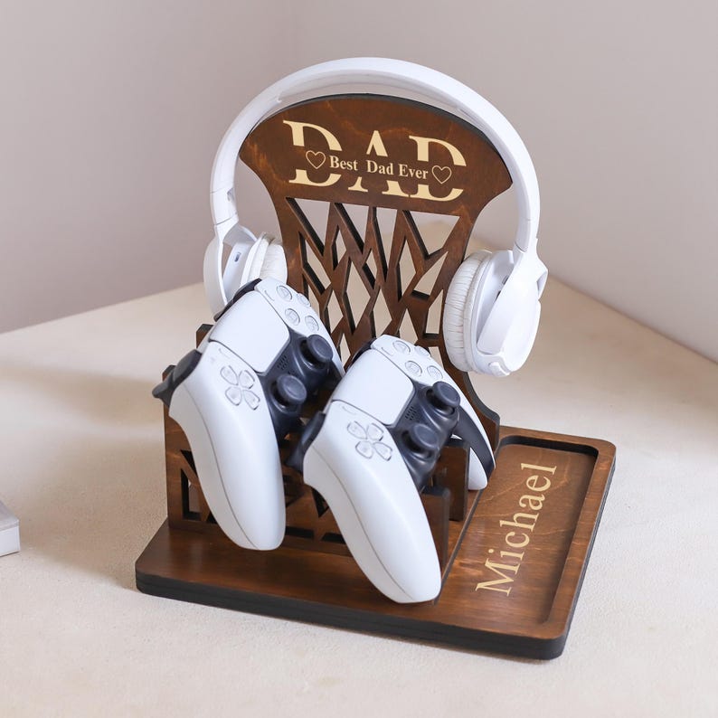 Controller Stand, Headphone Holder, Personalized Father's day Gift for Husband from wife, Gifts for Gamer Dad, Christmas gift for him image 1