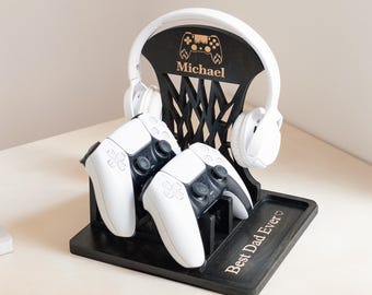 Birthday Gift for Brother, Gamer Boyfriend Gift, Personalized Gaming Controller and Headphone Stand, Anniversary Gifts for Husband, Man gift