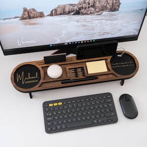 Custom wooden desk organizer with dual engraving on both sides personalized office gift for him