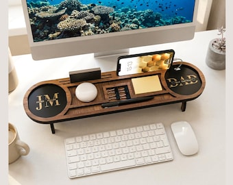 Personalized Wooden Office Desk Organizer I Phone Charging Stand I Fathers day gift for dad I Anniversary gift for him I Gifts for men