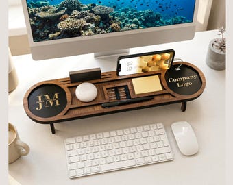 Personalized Desk Organizer with Company Logo, Corporate Christmas Gift for Clients & Employees, Phone Stand