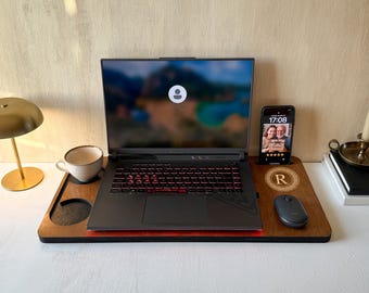 Draagbare laptopstandaard, houten laptopstandaard, bureauorganisator, gepersonaliseerd cadeau voor hem, cadeaus voor manager, cadeaus voor papa, kantoorcadeaus