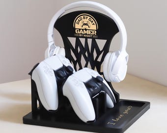 Personalized Controller Holder, headset stand, gamer gifts for him, gaming desk accessories, gamer  room decor